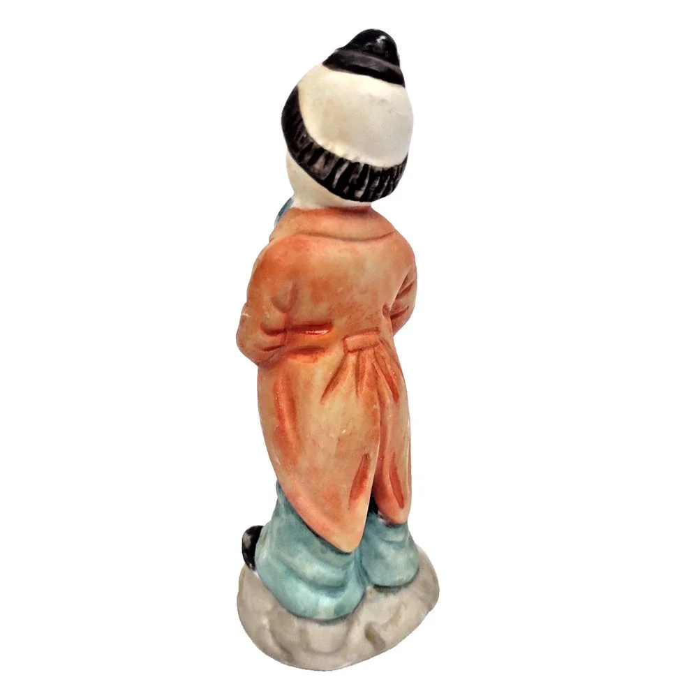 Vintage Bisque Porcelain Clown Figurine Hobo w Cane Taiwan 6” Tall Taiwan